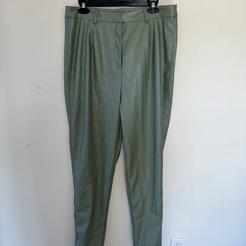 Olive Green Faux Leather Pants